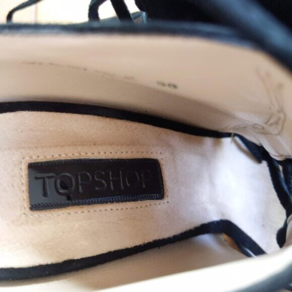 TopShop Black Strappy Faux Suede Lace up Heels 38/7.5 US - Picture 13 of 15